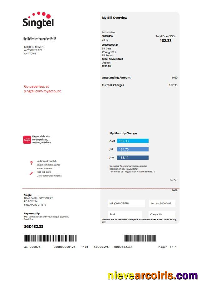 USA Singtel utility bill